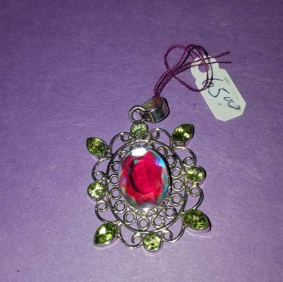 New Sterling silver and Mystic Topaz pendant with peridot accents - Picture 3 of 7